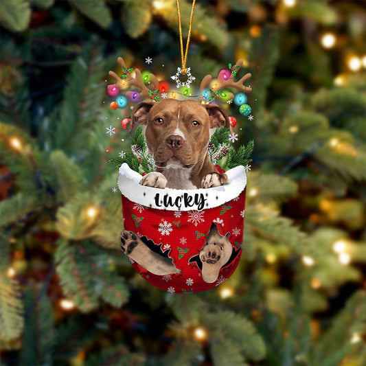 Brown Pitbull Dog Christmas Ornament, Brown Pitbull in Snow Pocket Christmas Tree Ornament, Dog Lovers Gift Idea Xmas Decor, Christmas Decorations for Tree, Christmas Ornament Gift for Dog Lovers