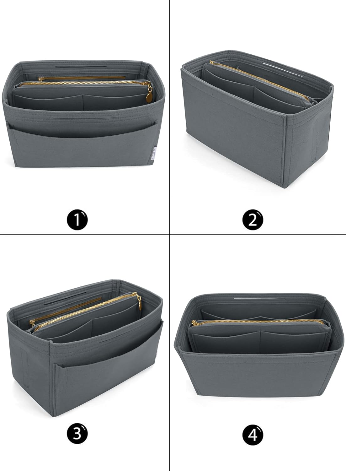 LEXSION Felt Purse Bag Organizer Insert with zipper Bag Tote Shaper Fit Speedy Neverful PM MM