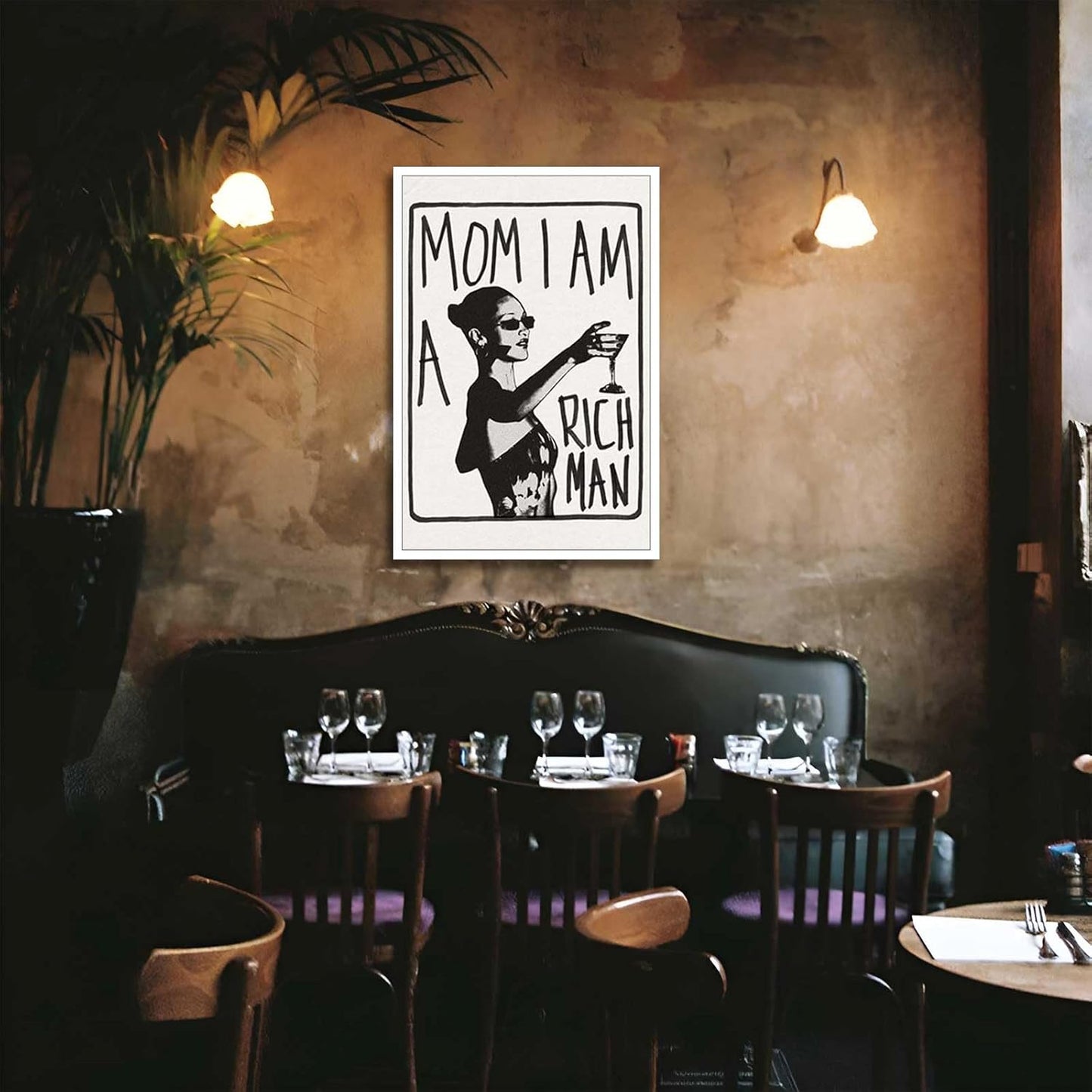 Liyark Mom I Am A Rich Man Aesthetic Retro Music Goblet Poster Feminist canvas Wall Art Vintage Bar Cart Wall Decor Preppy Dorm Decor Unique Wall Art prints painting 16x24in Unframed