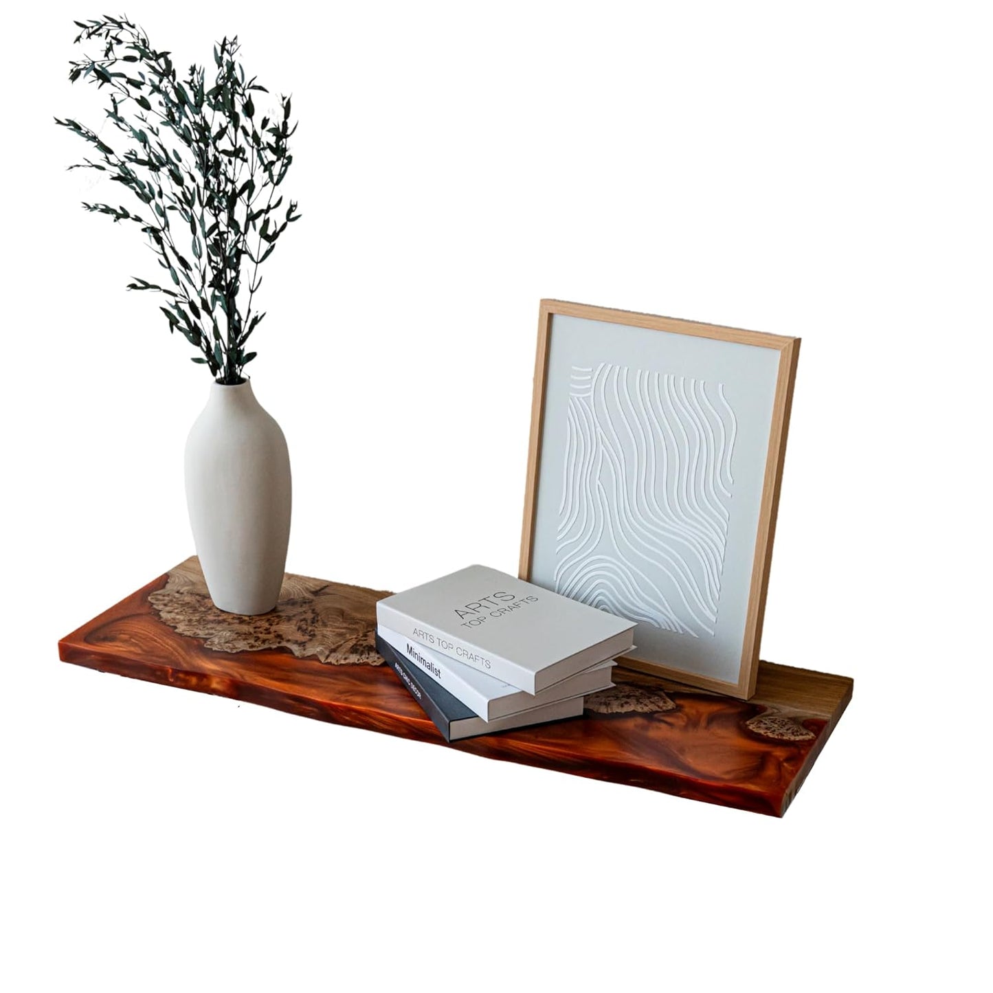 RWA Unique Floating Shelves for Wall Decor - Epoxy & Wood Wall Shelf Plank, Stylish Shelves for Room Wall Living Room Bedroom Office Organization - Elegant Wall Mounted Shelves Design (Small, amber)