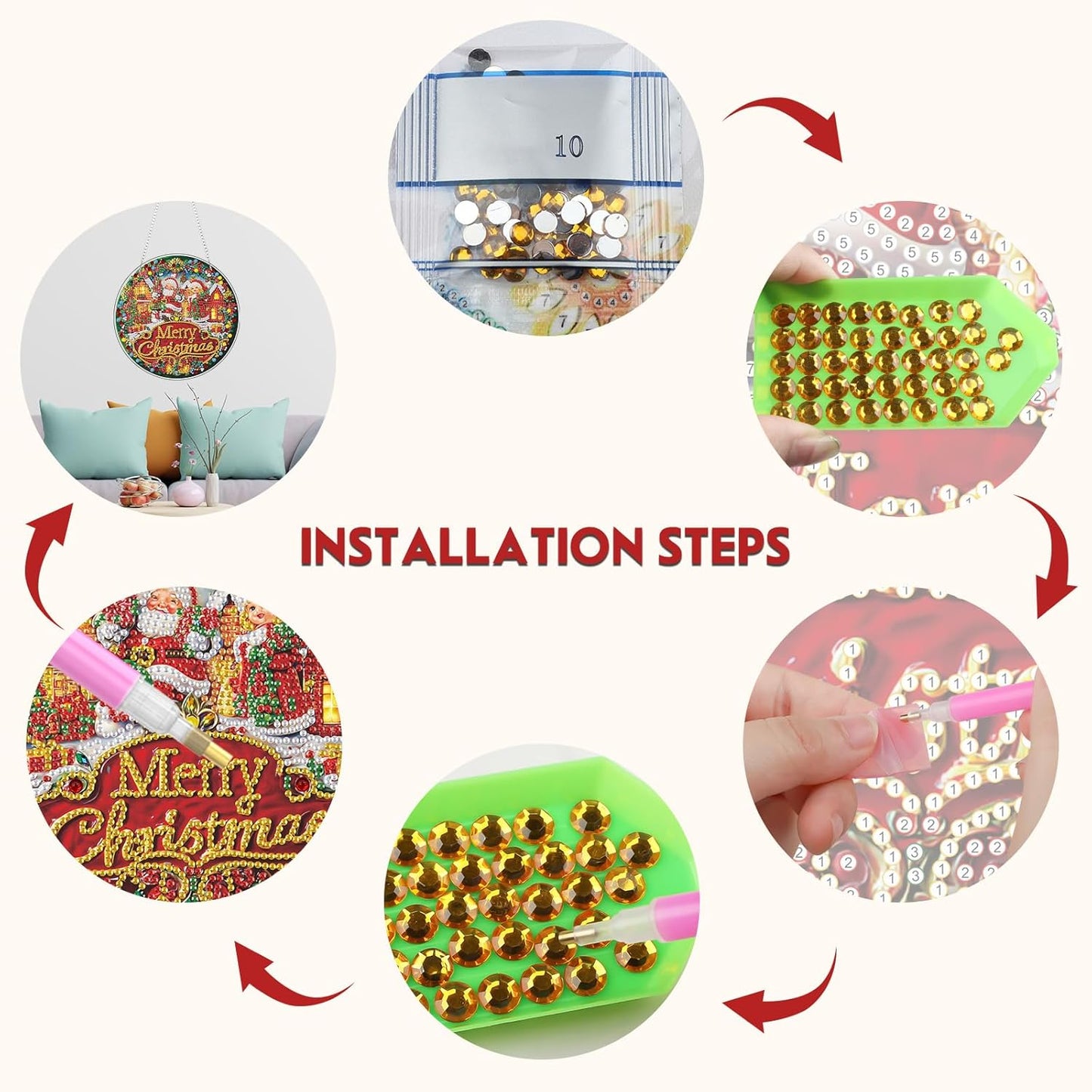 Diamond Art Hanging Kit for Adult, Merry Christmas, DIY Special Shaped Crystal Acrylic Diamond Art Painting Window Pendants, Santa Claus Sign, Diamond Painting Ornament for Home Garden Wall decor