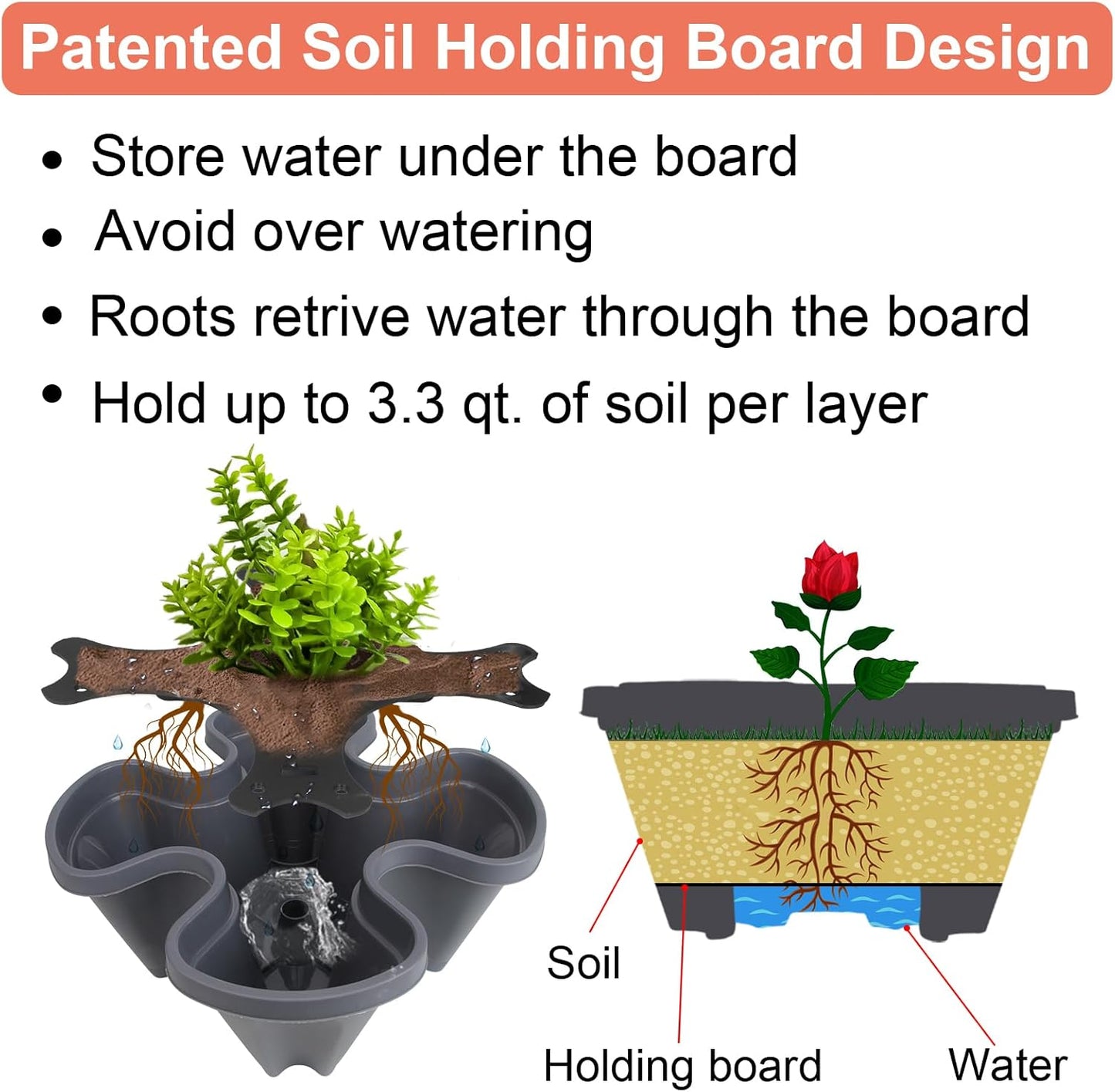 Vertical Planter, 6 Tier Stackable Strawberry Planter with Garden Tool Set, Movable Indoor/Outdoor Garden Herb Pot for Growing Vegetables and Succulents, Dark Gray
