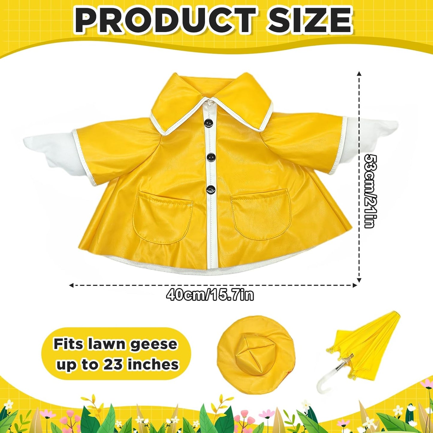 23 Inch Porch Goose Raincoat Outfit with Umbrella– Cement Goose Clothes for Porch Goose Statue, Waterproof Outdoor Goose Outfit for Lawn & Garden Decor