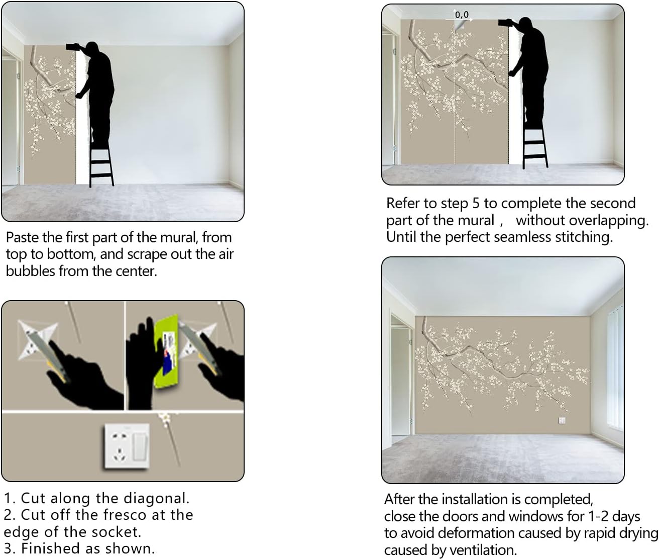 Chinese Style Plum Flower wallpeper Living Room Bedroom Office Wall Mural - 160"x108"（Not Peel and Stick）