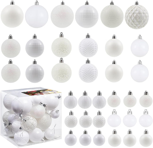 LANGXUN 36pcs White Christmas Tree Decorations Balls, Bolas De Navidad, 2025 Christmas Decor, Indoor Outdoor Shatterproof Christmas Ornaments, Xmars Party Wedding Suppiles