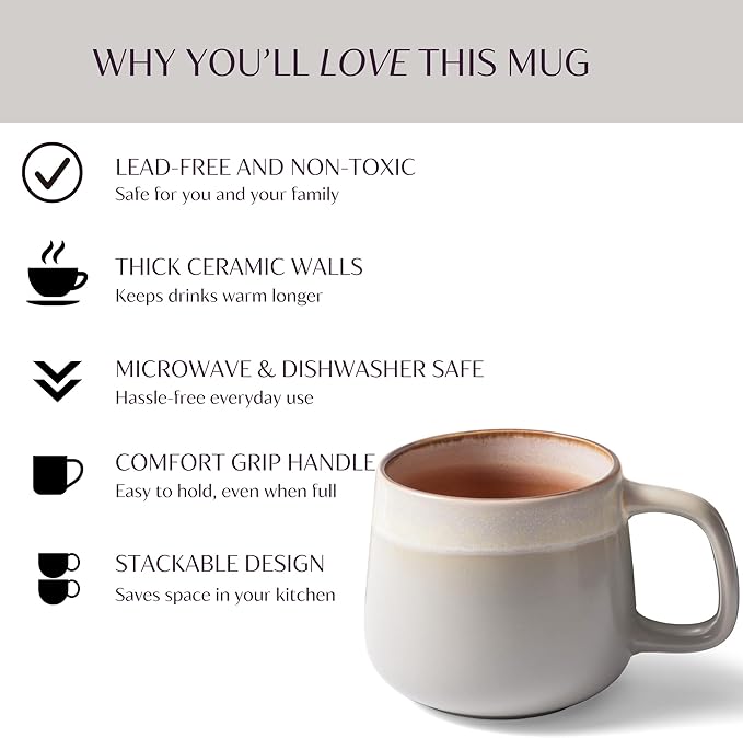 Ceramic Coffee Mugs Set of 4, 12 oz Stoneware Coffee Cups with Comfortable Handle for Latte, Tea, Cappuccino, Cocoa -Microwave and Dishwasher Safe - Modern Unique Aesthetic - Reactive Glaze
