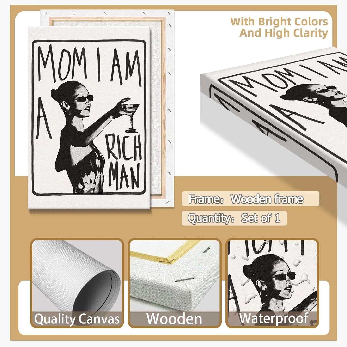 Mom I Am A Rich Man Aesthetic Retro Music Goblet Poster Feminist canvas Wall Art Vintage Bar Cart Wall Decor Preppy Dorm Decor Unique Wall Art prints painting 16x24in Framed