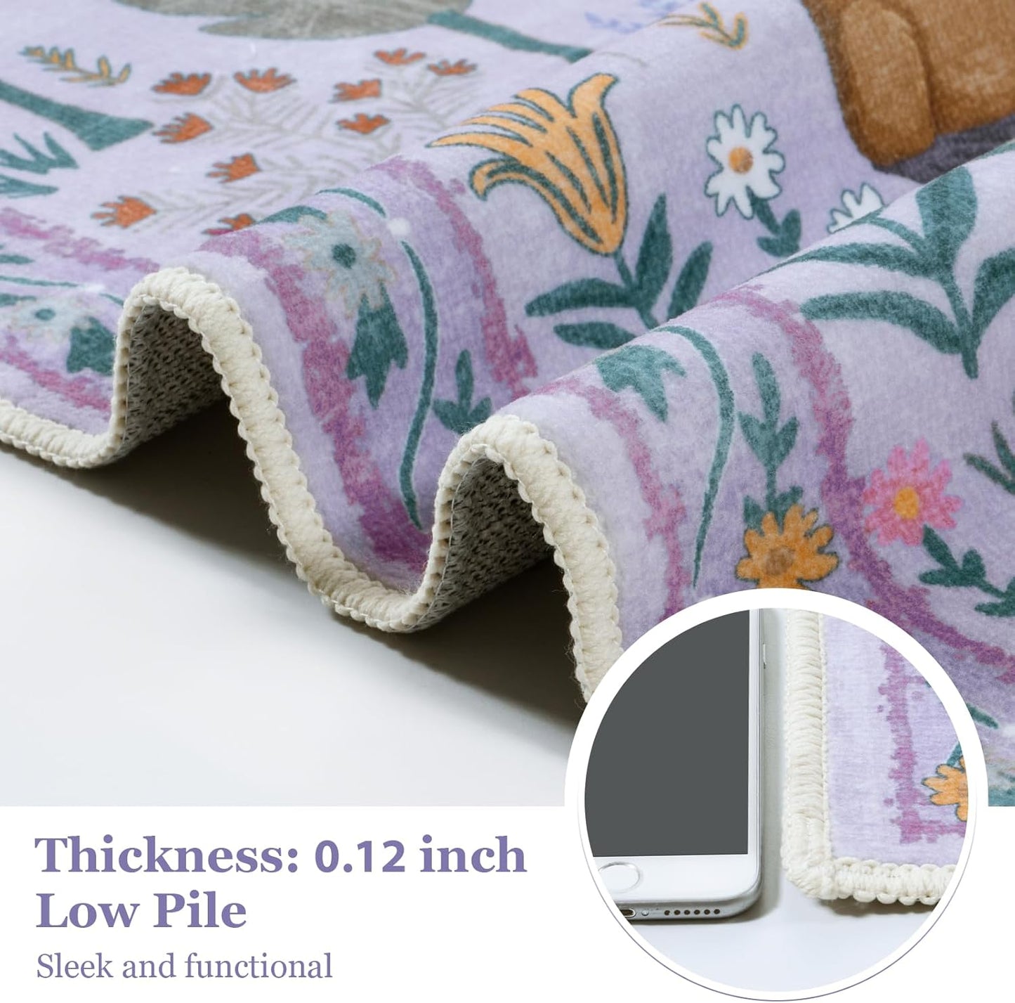 OJIA Animal Print Washable Rug 5x7 Area Rugs for Nursery, Soft Kids Bedroom Rug Ultra-Thin Non-Slip Modern Living Room Carpet, Stain Resistant Throw Carpet for Office Dining Room