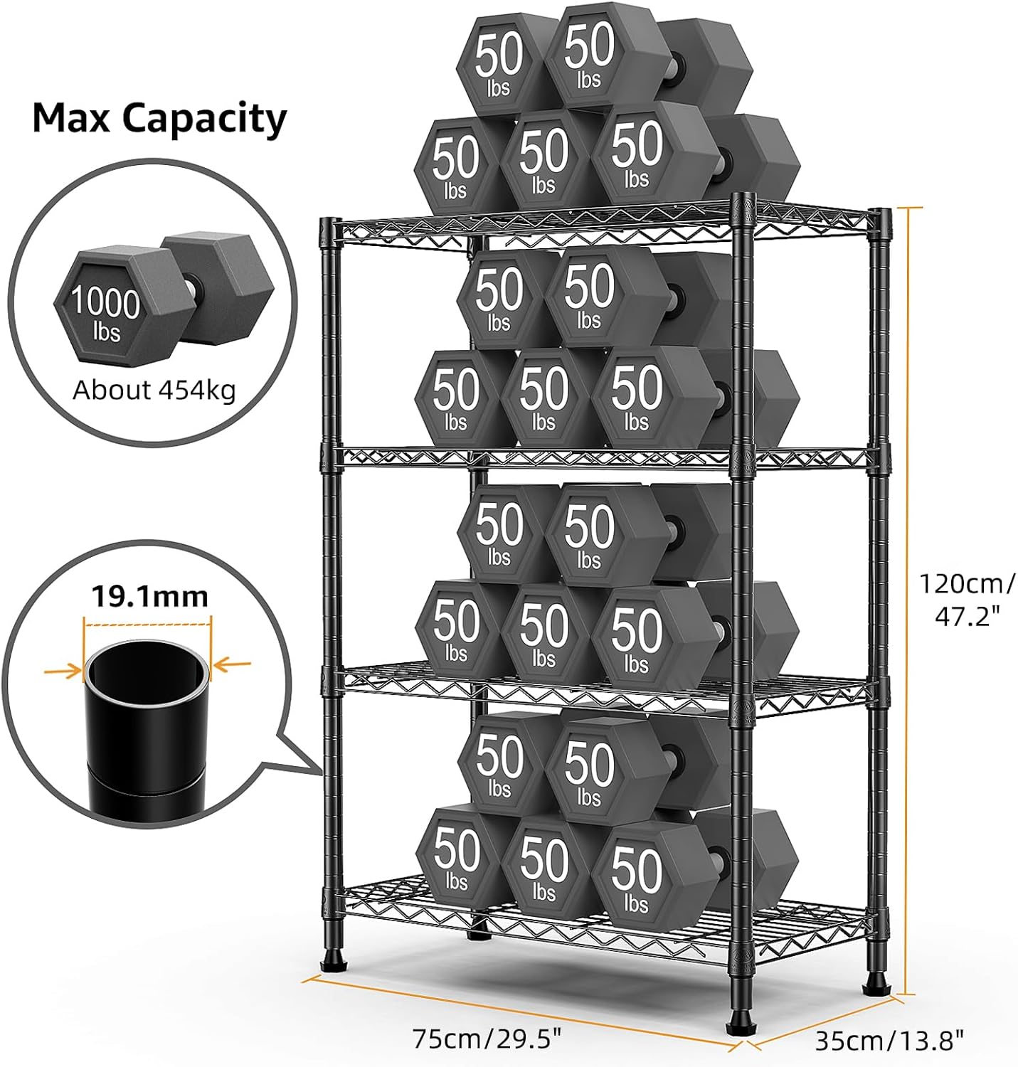 1000 lbs Storage Shelving Steel Heavy Duty 4-Tier Utility Shelving Unit Steel Organizer Wire Rack for Home,Kitchen,Office (13.7" D x 29.5" W x 47.2" H)