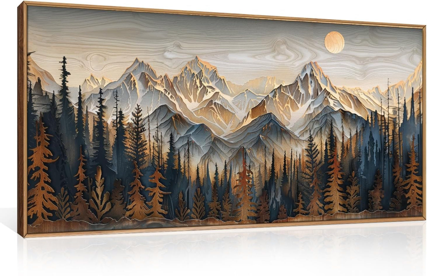 Celestdeco Wood Mountain Framed Canvas Wall Art Set, Pine Trees Wall Painting, Ridge Scenery Wall Decor, Natural Sun Landscape Art Print for Living Room, Bedroom, Dining Room, Office - 20"x40"x1