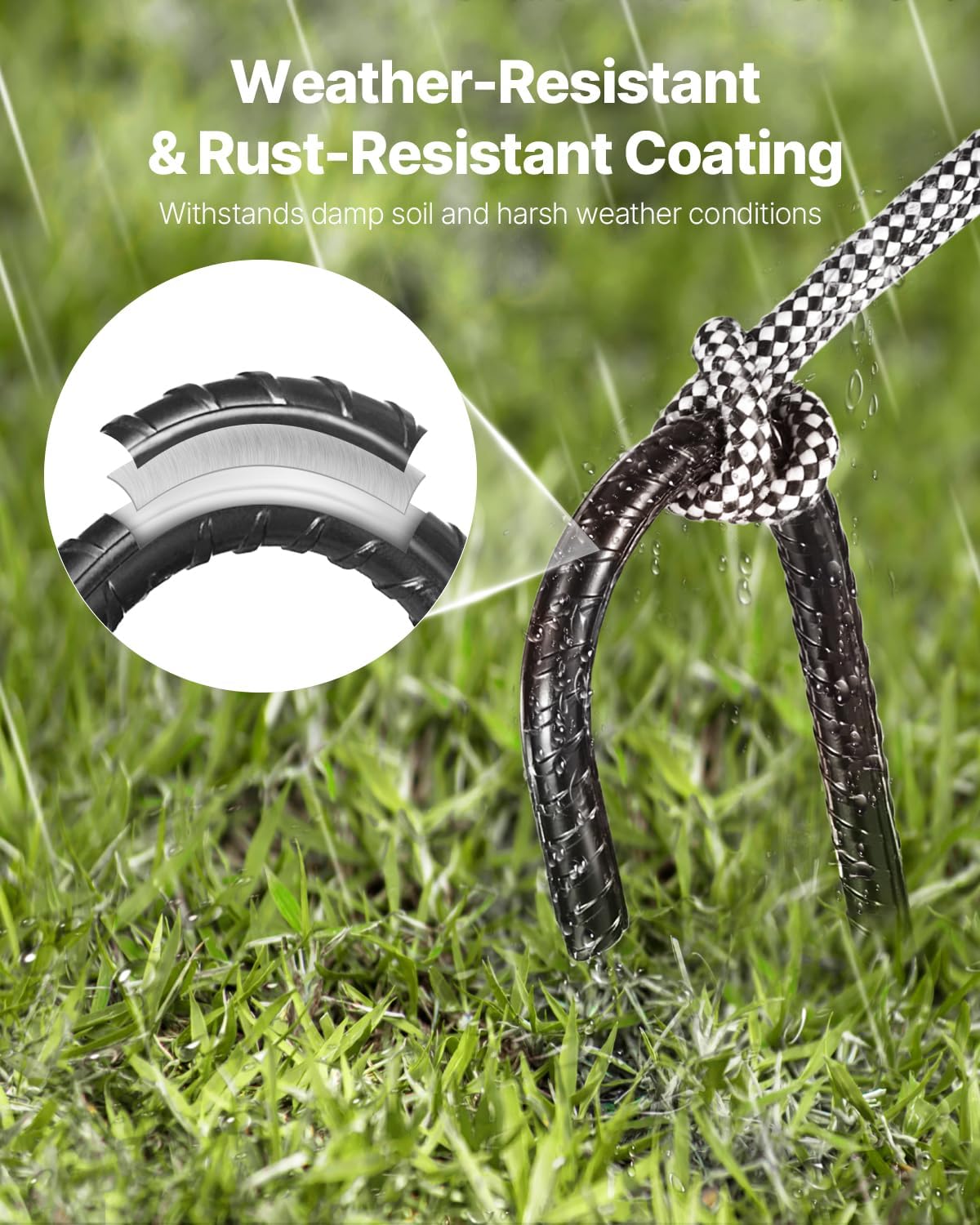 VEVOR Rebar Stakes, 16-Inch, Heavy-Duty 0.4 in Diameter J Hook, Galvanized Steel Ground Anchors with Chisel Point End & Rust-Resistant Coating, for Gardening Support, Fence, Camping Tents (24-Pack)