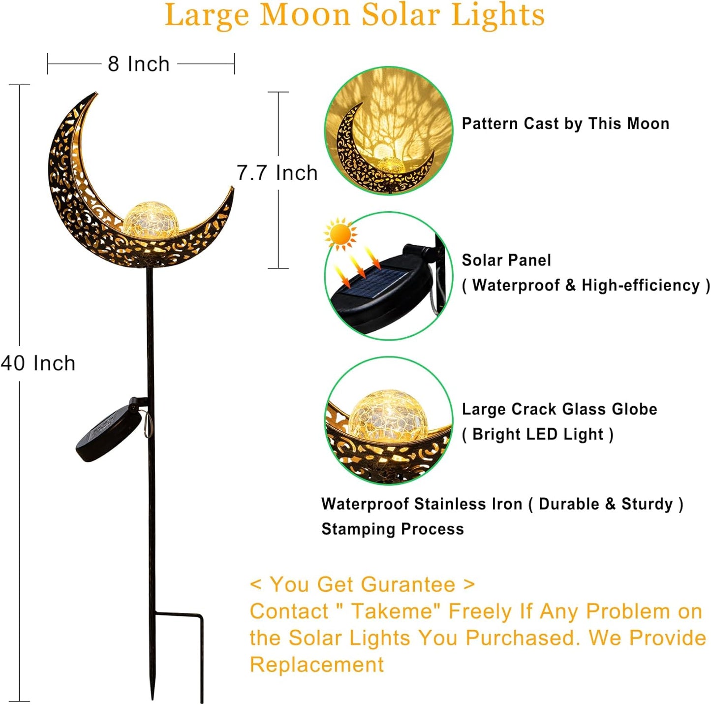 TAKE ME Moon Solar Lights Garden Outdoor Decor Waterproof Metal Solar Stakes Lights for Patio Yard Walkway Lawn Patio Mothers Day Garden Gifts Mom Wife Grandma