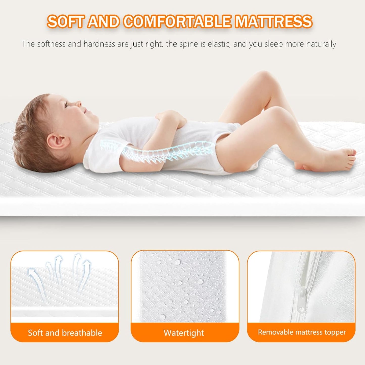 3 in 1 Baby Bassinet,Bedside/Rocking Bassinet for Baby,Bedside Crib with Lockable Wheels,Waterproof Mattress,Adjustable 6 Heights,Portable Bassinets Bedside Sleeper for Newborn Infant-Beige