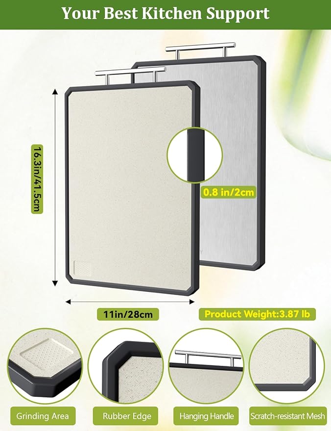 Titanium Cutting Boards for Kitchen, 2 in 1 Metal Cutting Board for Chopping Meat/Vegetables, Double Sided Pure Titanium&Wheat Straw PP Chopping Board, Food-Grade, Dishwasher Safe Large 16.3”×11-1 PC