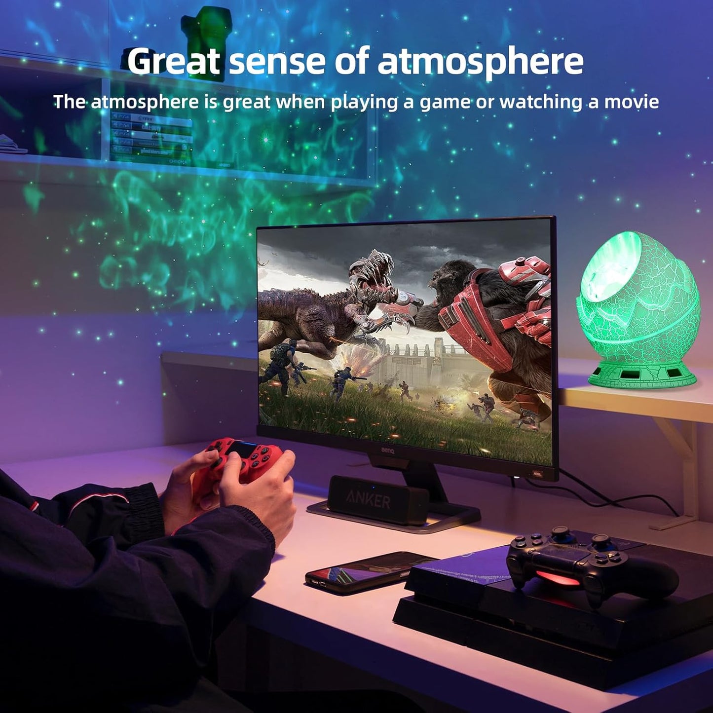 Dinosaur Egg Galaxy Star Projector Starry Night Light, 14 Colors Night Light for Kids Room, Nebula, Timer & Remote Control Best Gift & Adults Home Theater, Party, Living Room, Christmas Decor (White)