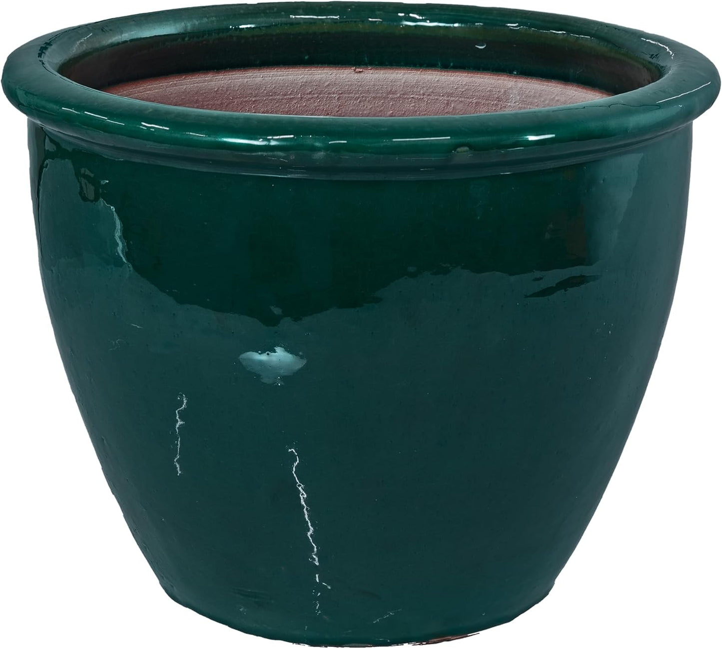 Sunnydaze Chalet Large Ceramic Plant Pot - Round Outdoor Glazed Ceramic Planter Pot with Drainage - Dark Green - 14.5"