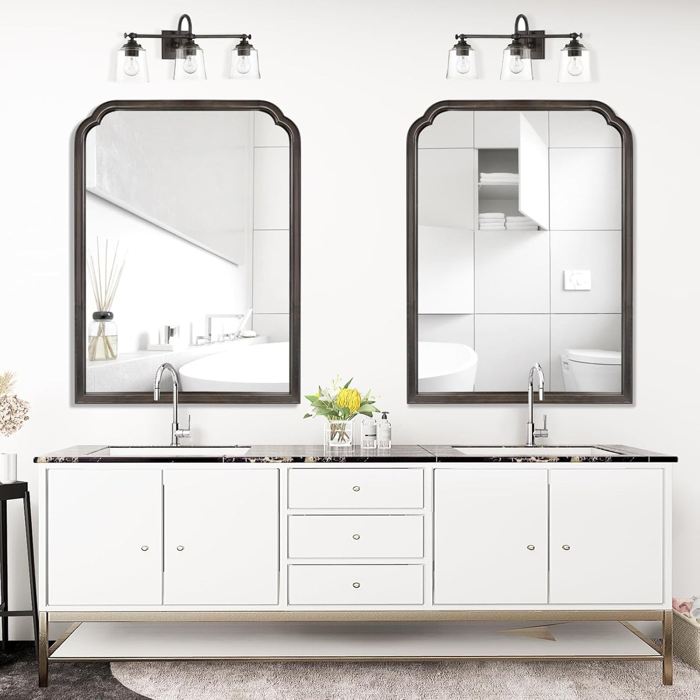 WallBeyond Wood Bathroom Mirrors for Wall Mounted, 30" x 40" Rustic Wood Frame Wall Mirrors Decorative for Living Room or Bedroom Vanity Mirror (Black)