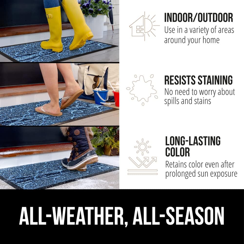 GORILLA GRIP 100% Waterproof All-Season WeatherMax Doormat 35x23, US Designed Natural Rubber, Stain and Fade Resistant, Low Profile Indoor Outdoor Door Mats, Easy Clean Patio Mat, Ocean Blue Waves