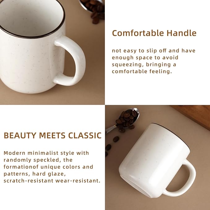 Ceramic Coffee Mug 12 oz Porcelain Coffee Mugs Set of 6 - Ceramic Coffee Cups with Handle and Speckled Patterns for Latte, Tea, Cocoa, Milk, Cappuccino, Microwave & Dishwasher Safe