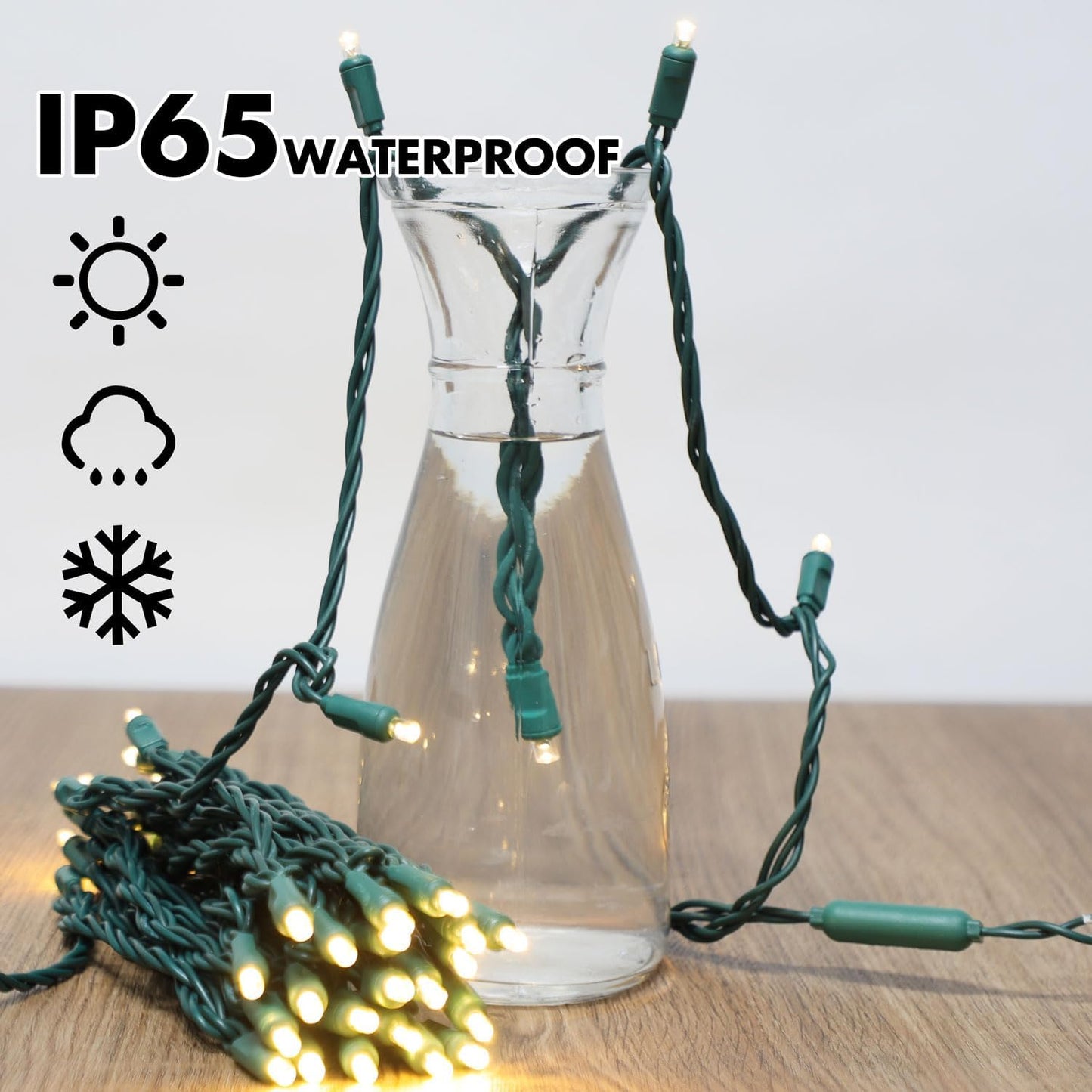 50Count String Lights, LED Christmas Lights, 6" SPACING,100% Quickly Twinkle,Green Wire,Warm White,Commercial Grade