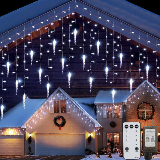 Icicle Lights Outdoor, 33 FT 400 LED Christmas Lights with 60 Drops, Waterproof Connectable Icicle Christmas Light Outdoor with Remote and Timer, 8 Light Modes Christmas Decorations for Roofline
