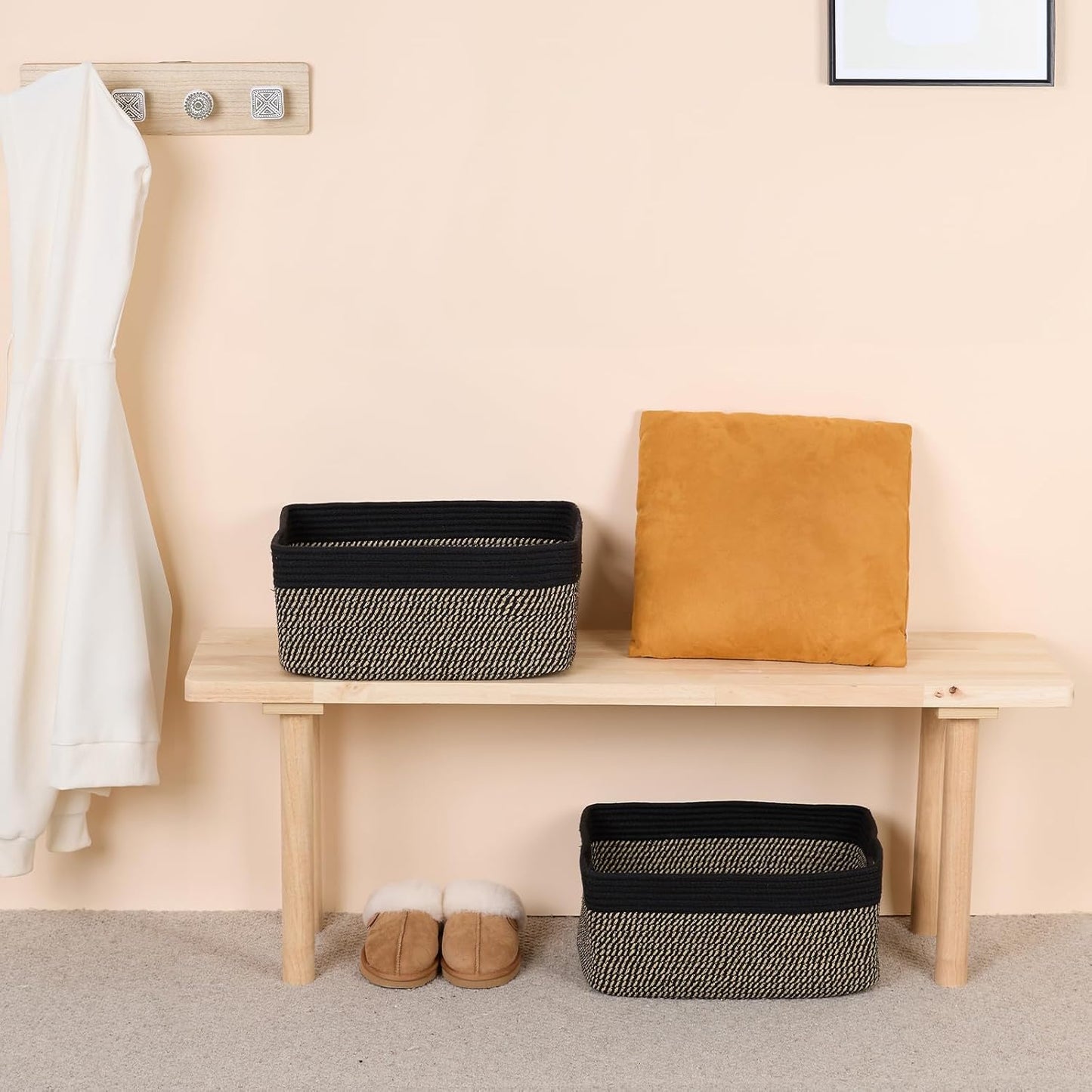 Large Storage Baskets for Organizing, Closet Shelf Baskets for Clothes Blanket Towels, Baby Nursery, Toy Bins Box, Woven Rope Baskets, 17 x 13 x 7.5”, 4 Packs Woven Brown