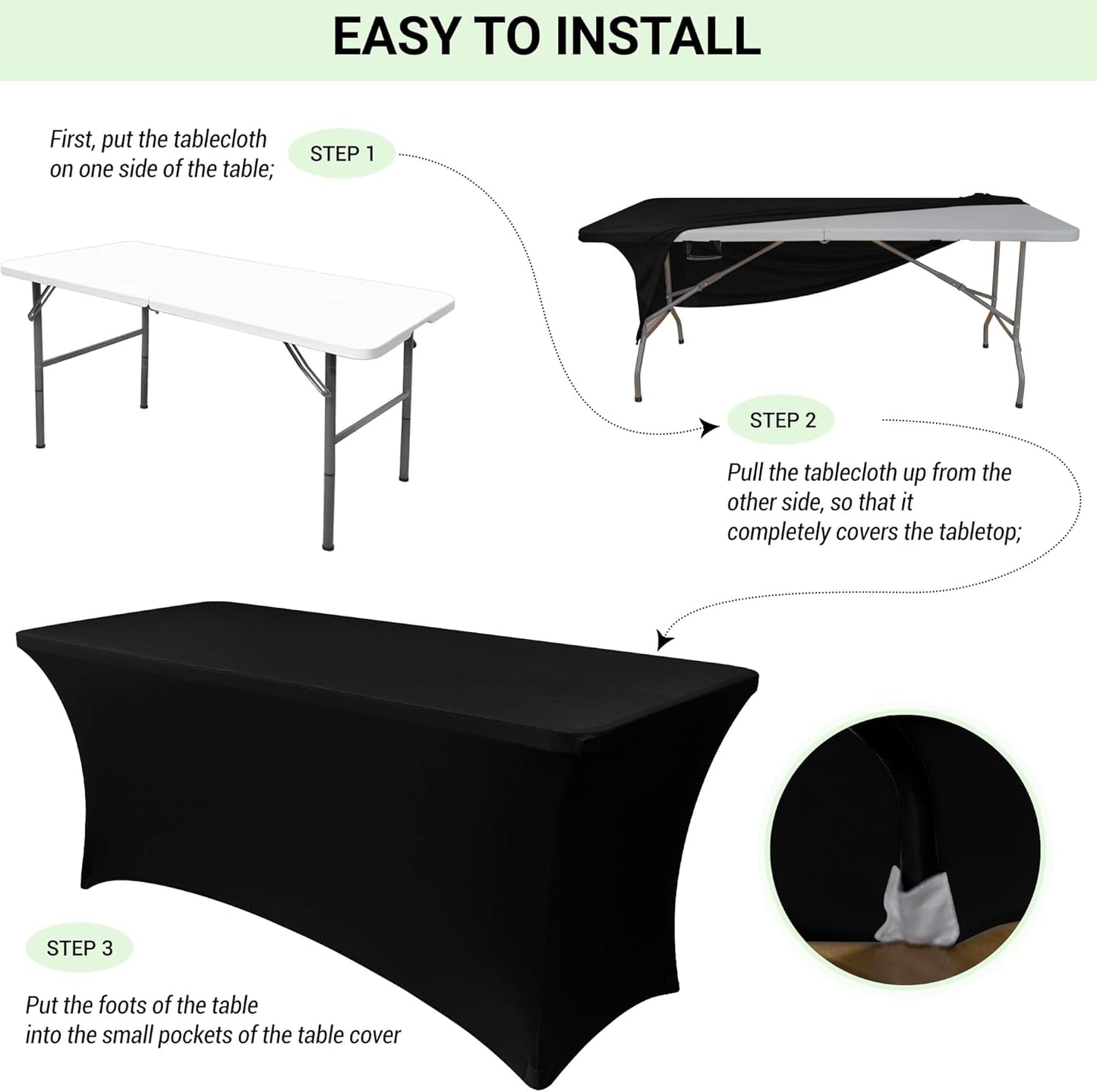 Obstal Spandex Table Cover 8ft Fitted Tablecloth Rectangular - Stretch Folding Table Cloth Rectangle for Birthday Party Wedding Banquet, Silver, 96L x 30W Inch