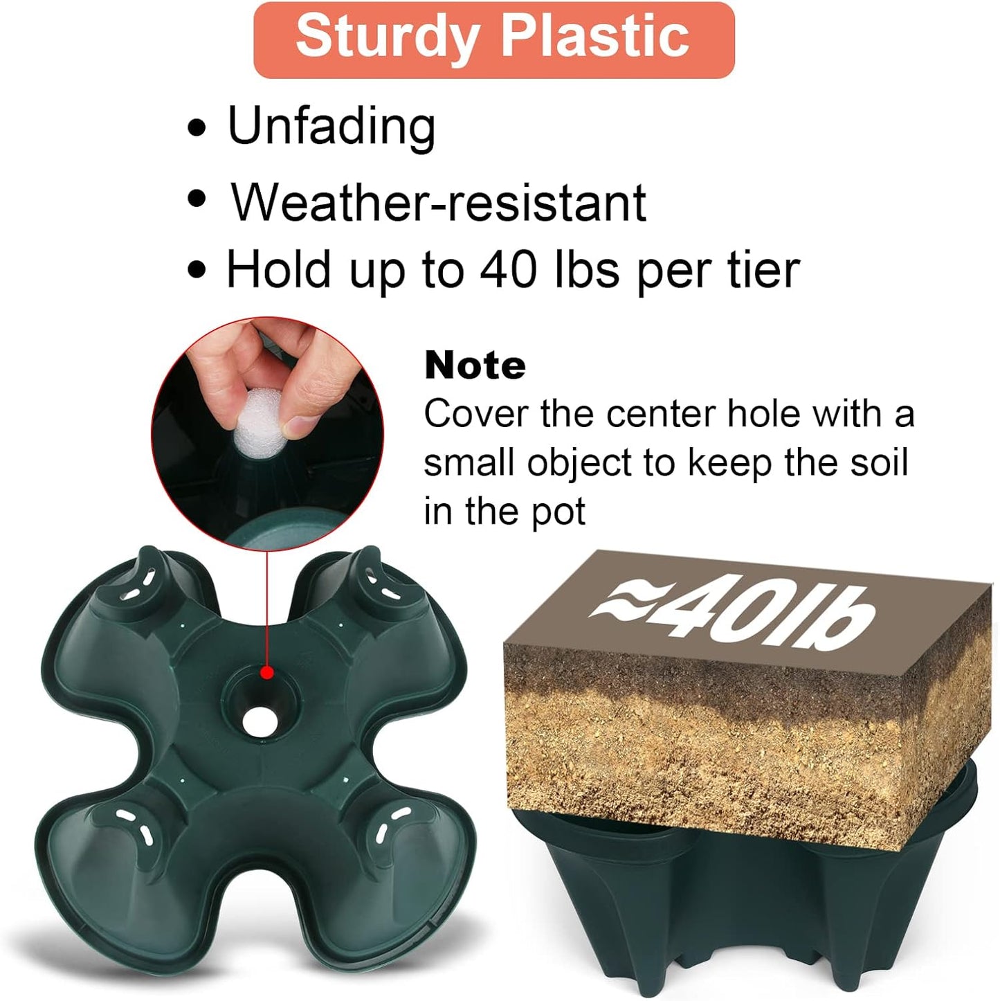 Vertical Planter 3 Tier Stackable Planters Garden Planters Strawberry Herb Flower and Vegetable Planter Indoor Outdoor Gardening Pots with Removable Wheels and Tools