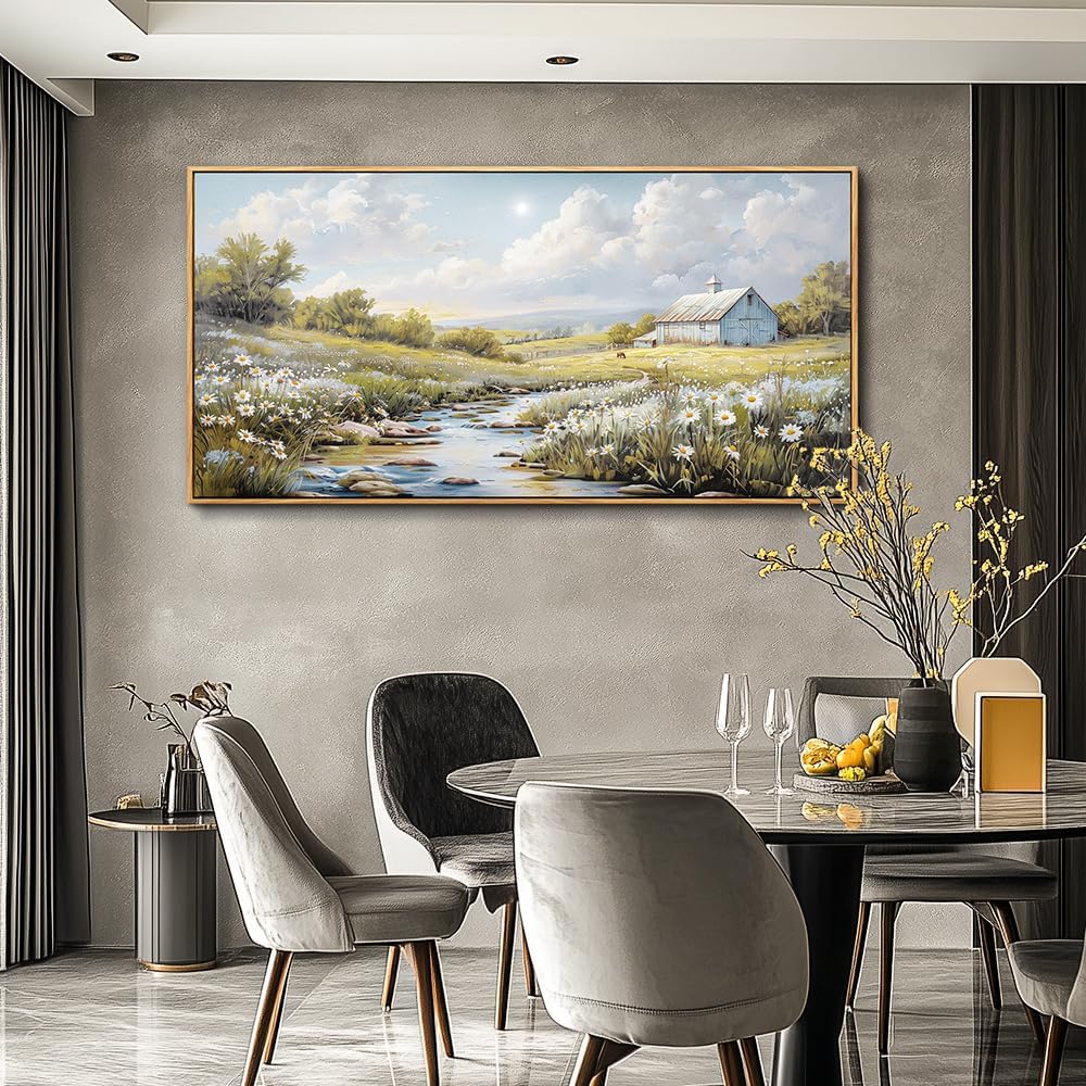 PHAOHUAXM Large Canvas Wall Art For Living Room Wall Decor For Bedroom Flower Watercolour Office Decoration Countryside Scenery Wall Picture Printing Art Painting Home Decor 30x60 In Wood Framed