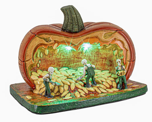 Gourd Gathering Ghouls Pumpkin Theme Spooky Halloween Village Porcelain Colorful LED Lights 7.75" x 6" x 5.75"