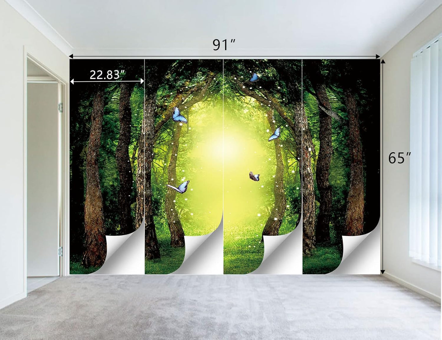 Classy Dream Butterfly Forest Tree Wallpaper for Bedroom Jungle Woodland Wall Mural Living Room Large Woods Adhesive Fabric decorr - 91"x65"（Not Peel and Stick）