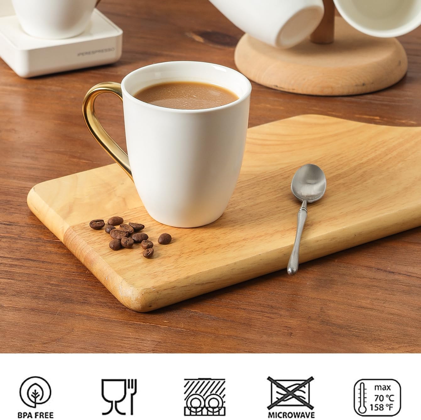 vicrays Coffee Mug Set, 11 Ounce, Set of 6, Ceramic Mug for Men, Women, Unique Glazed Mugs with Handle for Coffee, Tea, Milk, Cocoa, Cereal(White with Golden)