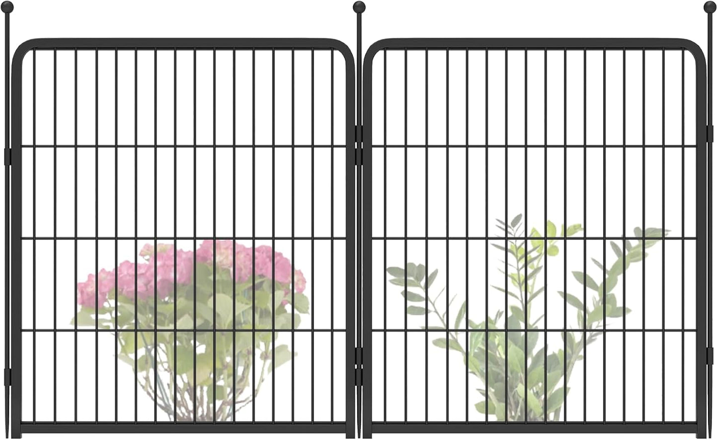 FXW Garden Fence Outdoor for The Yard – 32in(H) x 4.5ft(L) Heavy Duty Metal Animal Barrier for Dog and Rabbit, Decorative Dog Fence, 2 Panels, Black