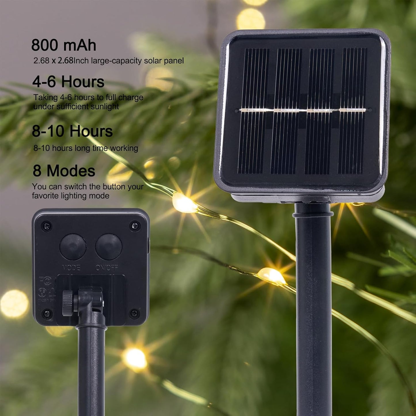 Solar String Lights for Outside,33FT 100LEDs (2 Pack) Solar Fairy Lights,Waterproof 8 Modes Outdoor String Light for Patio Garden Backyard Tree Balcony Christmas,Green Wire,Warm White