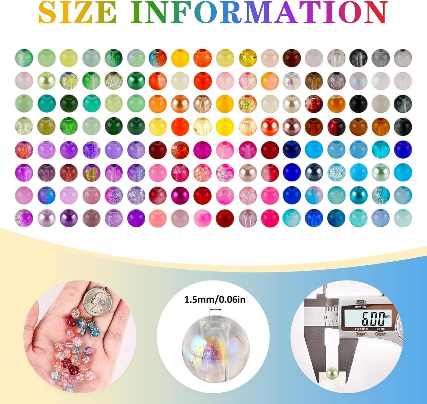 XSEINO About 1200PCS 6mm Glass Beads Bracelet Making Set, 144 Color Colorful Round Style Glass Beads for Bracelet and Jewelry Making and DIY Crafts,Friendship Bracelets
