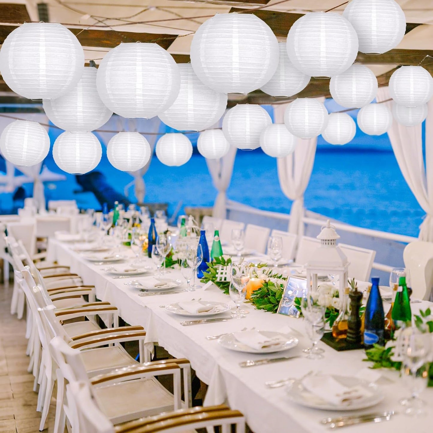 ADLKGG White Paper Lanterns Party Decorative, White Round Hanging Paper Lanterns Decorations for Graduation Wedding Engagement Birthday Party Decorations, 21pcs