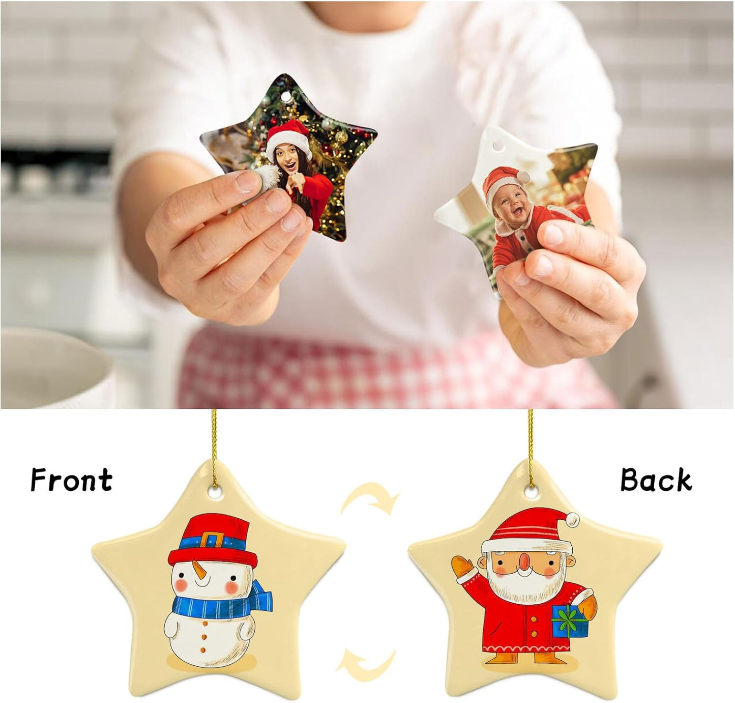 Sublimation Ceramic Ornament Blanks - Bulk White Porcelain Ornament for Heat Press Printing - Personalized Christmas Decoration Supplies (12 Stars)