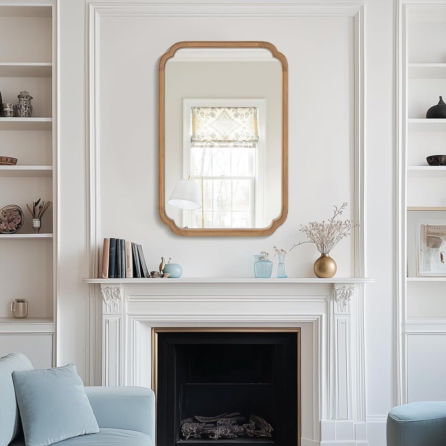 WallBeyond 24" x 36" Rounded Corner Arch Wall Mirror with Wood Frame for Entryway, Living Room or Bedroom Home Decor - Light Woodgrain [24" x 36" Honey-Colored]