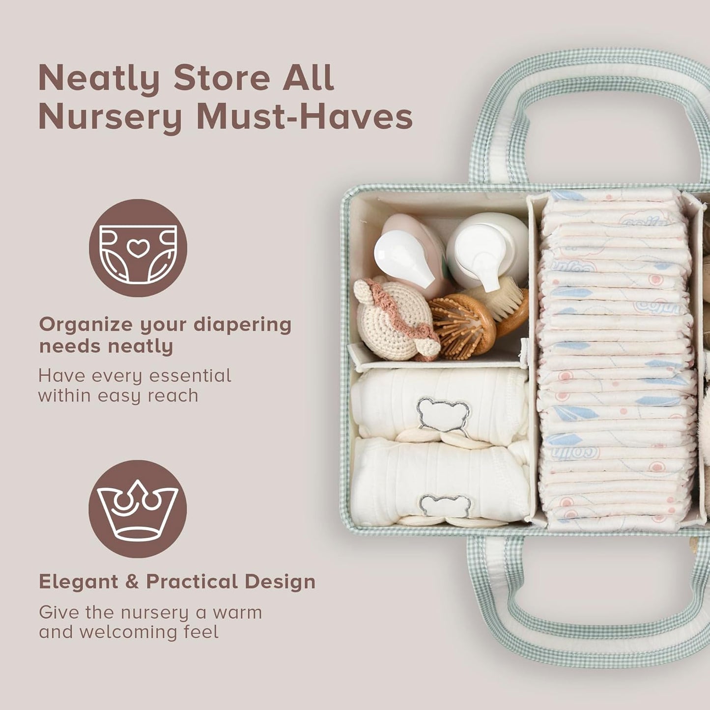 PeraBella XL Diaper Caddy Organizer With Handle, Baby Shower Gifts Basket Bag, Registry Search Must Haves Items, Newborn Girl Boy Nursery Storage Organizer, Baby Bag Essentials, Car Diaper Caddy Cart