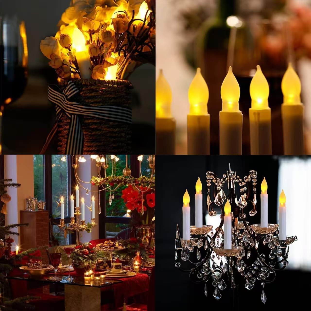 Pack of 24 Flameless Taper LED Candles - Battery Operated Flickering Ivory - Perfect for Wedding, Christmas, Parties - 6.5 Inch - White Plastic