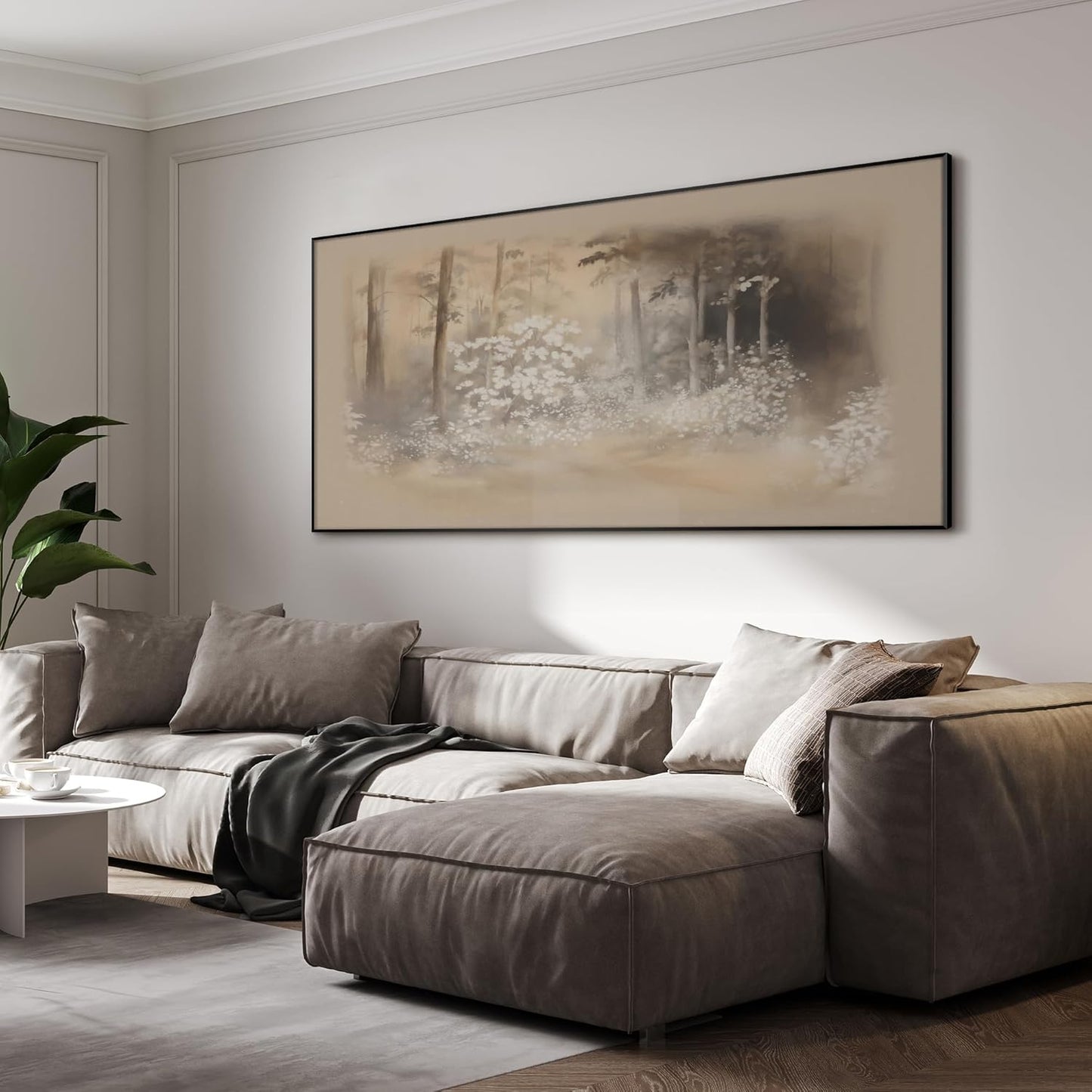 SIGNWIN 36"x72" Extra Large Framed Wall Art Misty Forest in Sepia Tones, Watercolor Woodland Landscape for Home Living Room Bedroom Decor (Frame Assembly Required)