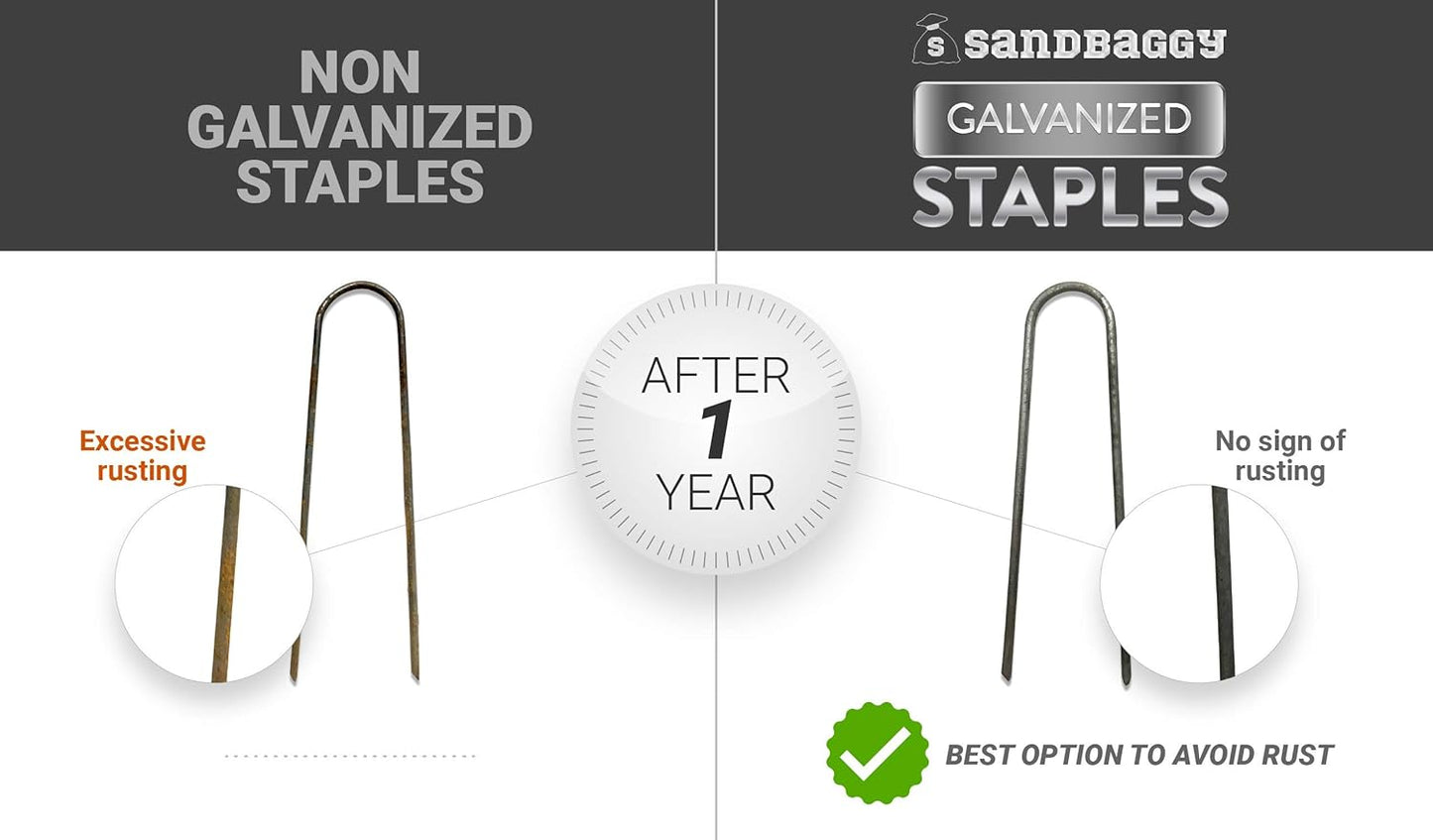 Sandbaggy Galvanized 6-Inch Landscape Staples | Industrial Grade 9 Gauge Steel | Also Called Fabric Pins, Garden Earth Stakes, Lawn Nails | Trusted by Farmers & Homeowners Across The USA (100 Staples)