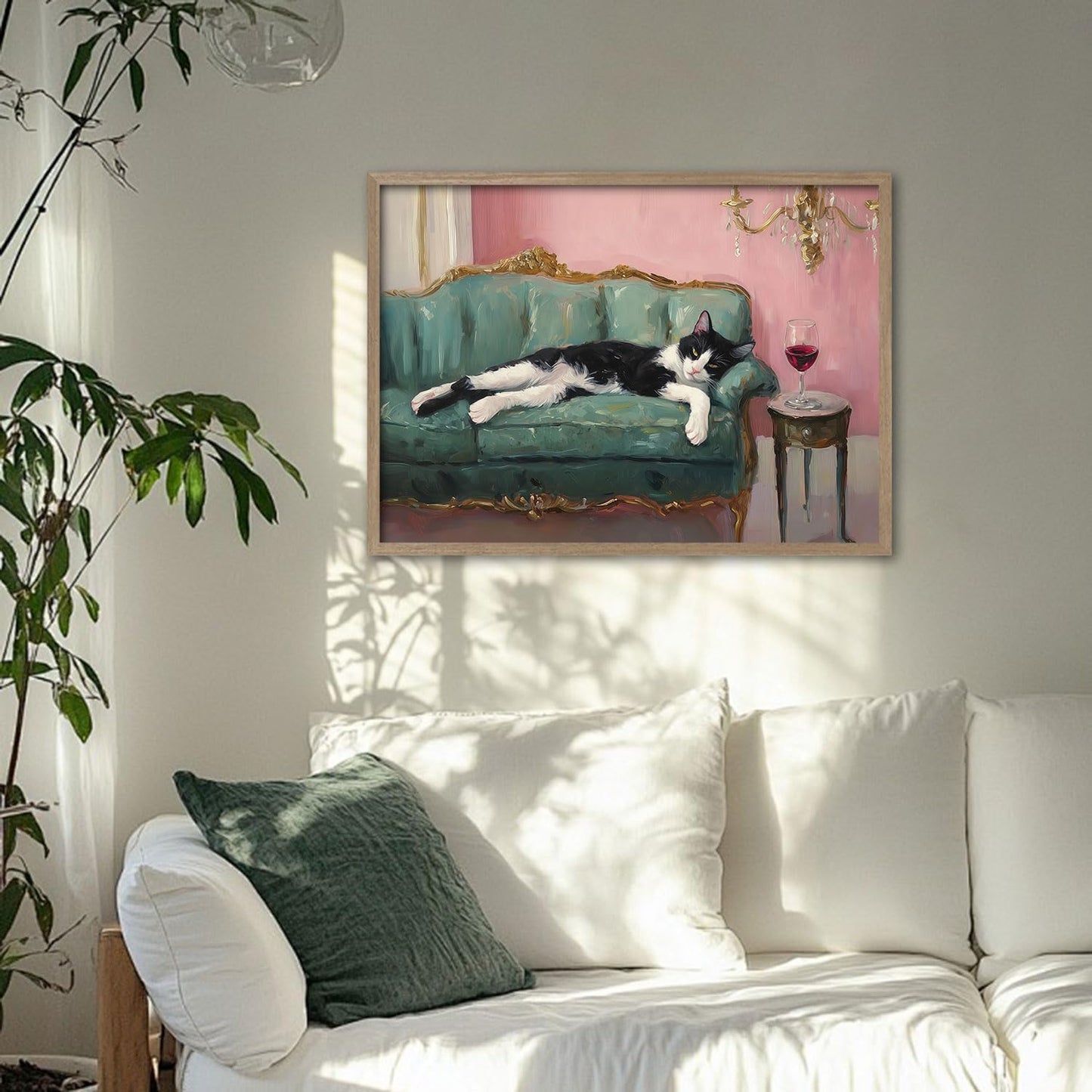 Wooden Framed Black And White Cat Wall Art Modern Style Canvas Print Lazy Persian Cat Poster Picture Decoration Painting Gallery Style Artwork Suitable For Living Room Bedroom Decoration 16x24 Inch