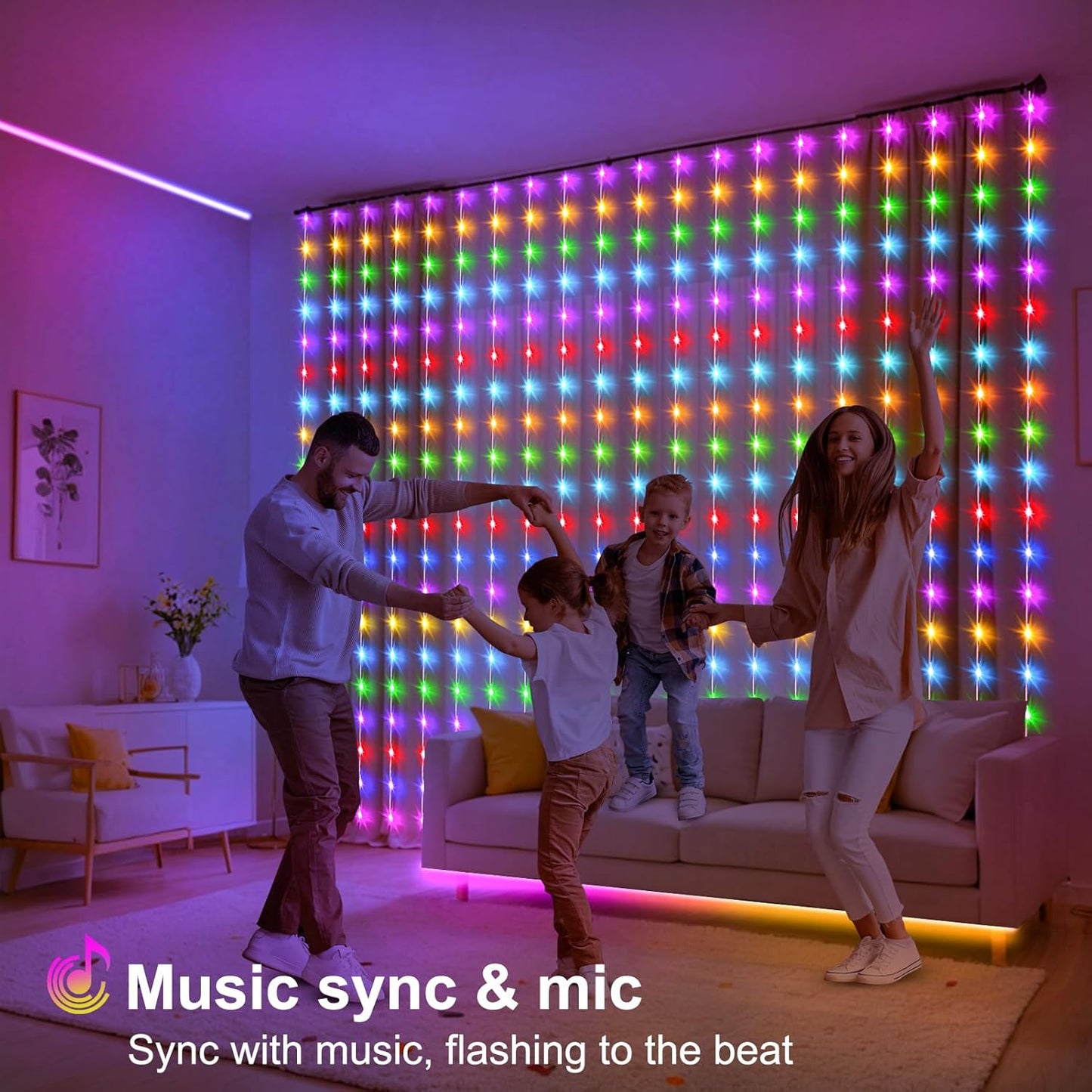 echosari Smart 600 LED Curtain Lights, 20Ft x 10Ft, Compatible with Alexa, App Control, DIY Fairy Lights, Dynamic for Backyard, Home, Wedding, Party Decor - RGB Color Changing IC