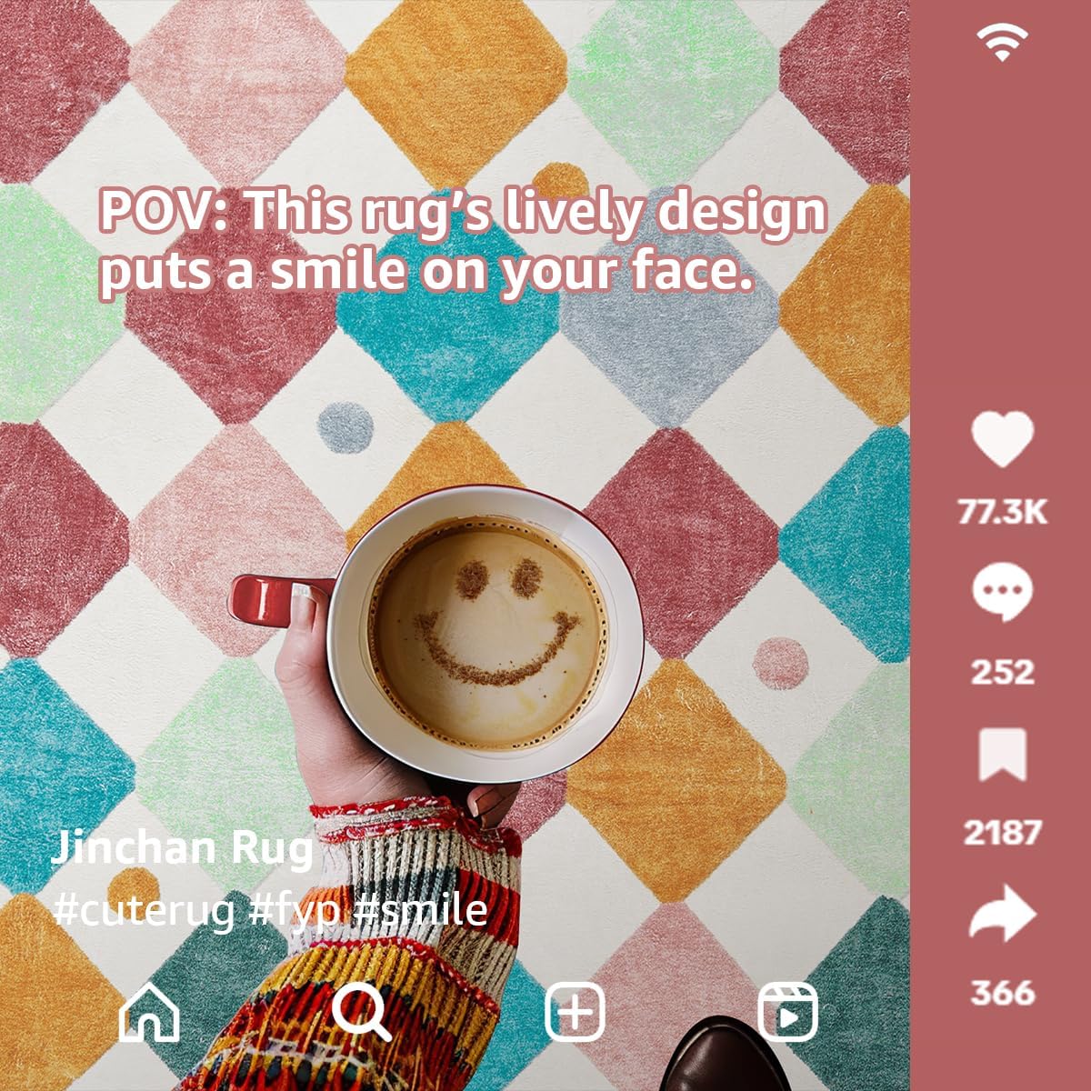 jinchan Round Rug 4ft Kids Washable Rug Indoor Floor Cover Non-Slip Soft Modern Elementary School Classroom Colorful Diamond Carpet for Nursery Daycare Bedroom Playroom Living Room Confetti on Cream