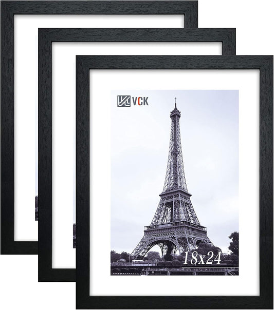 VCK 18x24 Poster Frames 3 Pack Black MDF Wood and Polished Plexiglass Frame,Display Pictures in Horizontal and Vertical