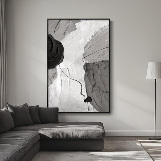 Large Framed Black and White Modern Abstract Vertical Wall Art for Living Room, Canvas Prints Paintings Artwork for Walls, Minimalist Gray Pictures for Hallway Stair Office Wall Decor 40x60 In