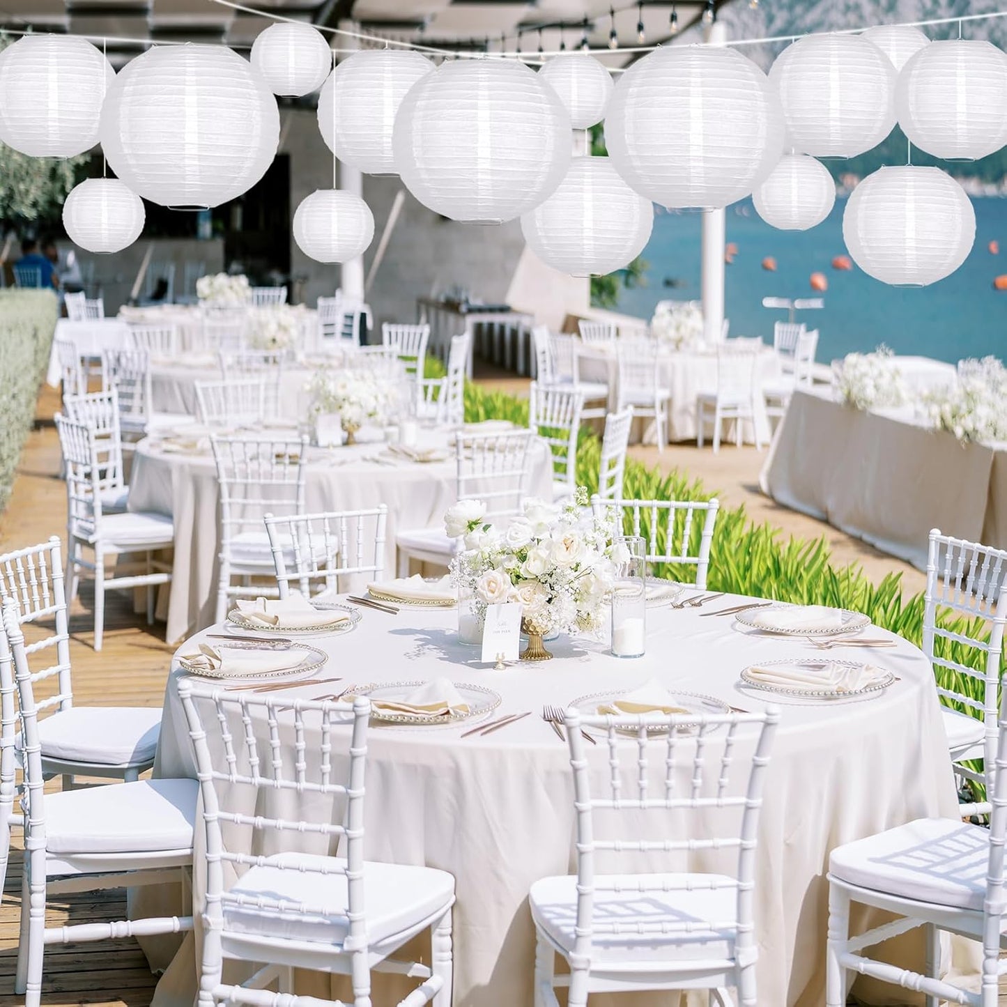 ADLKGG White Paper Lanterns Party Decorative, White Round Hanging Paper Lanterns Decorations for Graduation Wedding Engagement Birthday Party Decorations, 21pcs