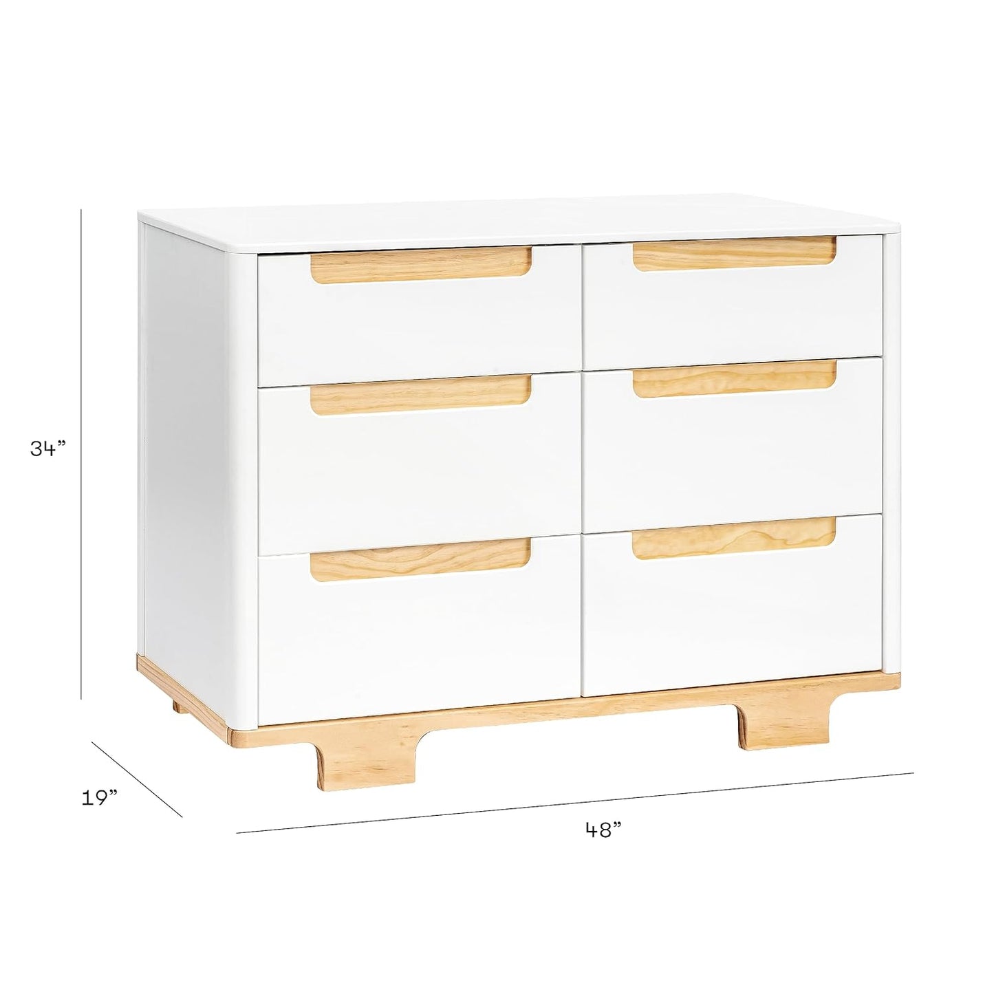 babyletto Yuzu 6-Drawer Dresser in White and Natural, Greenguard Gold Certified