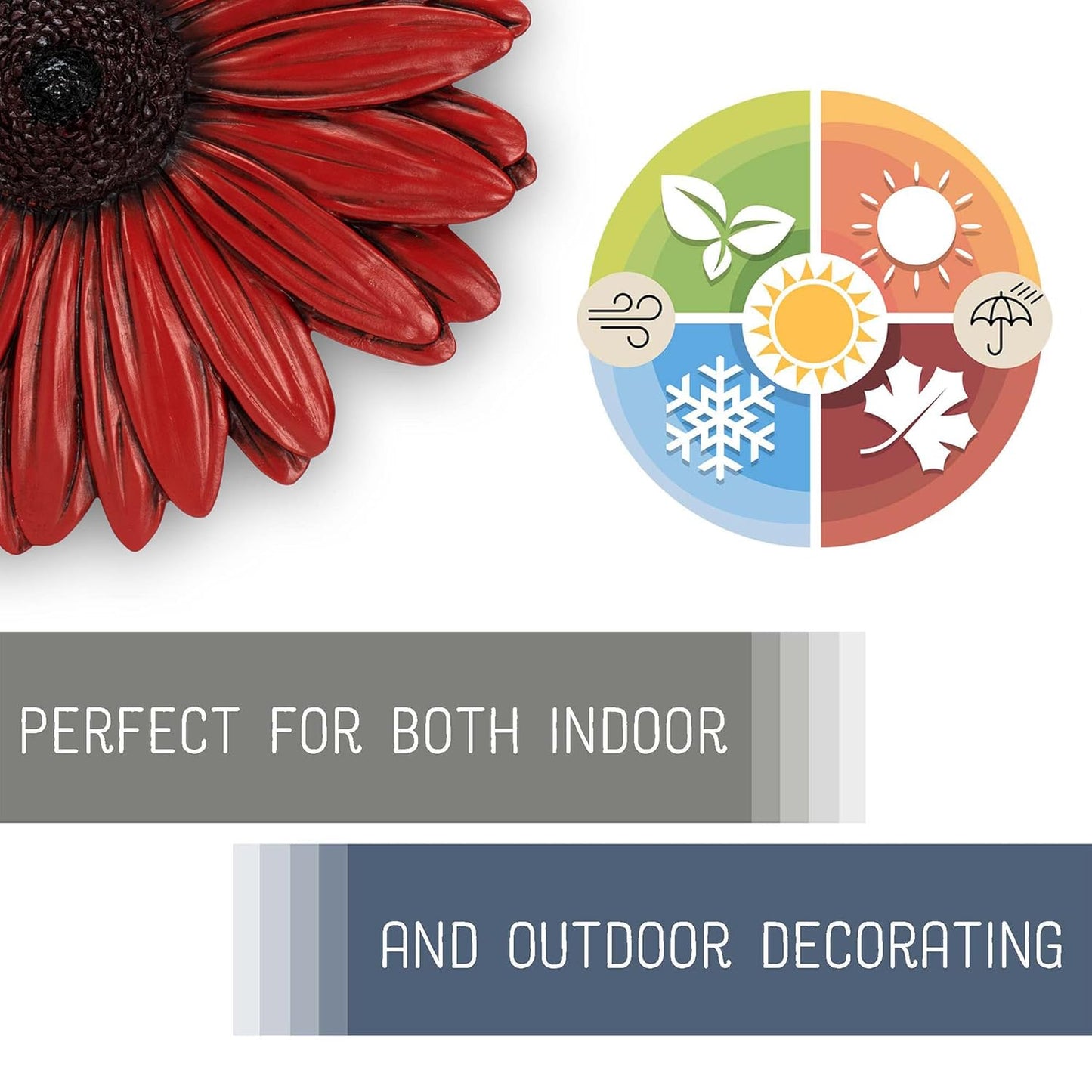 NAT & Jules Gerbera Daisy Flower Shaped Dimensional Indoor Outdoor 12 inch Cast Resin Decorative Garden Stepping Stone, Patio, Walkway Sculpture Yard Art, Red